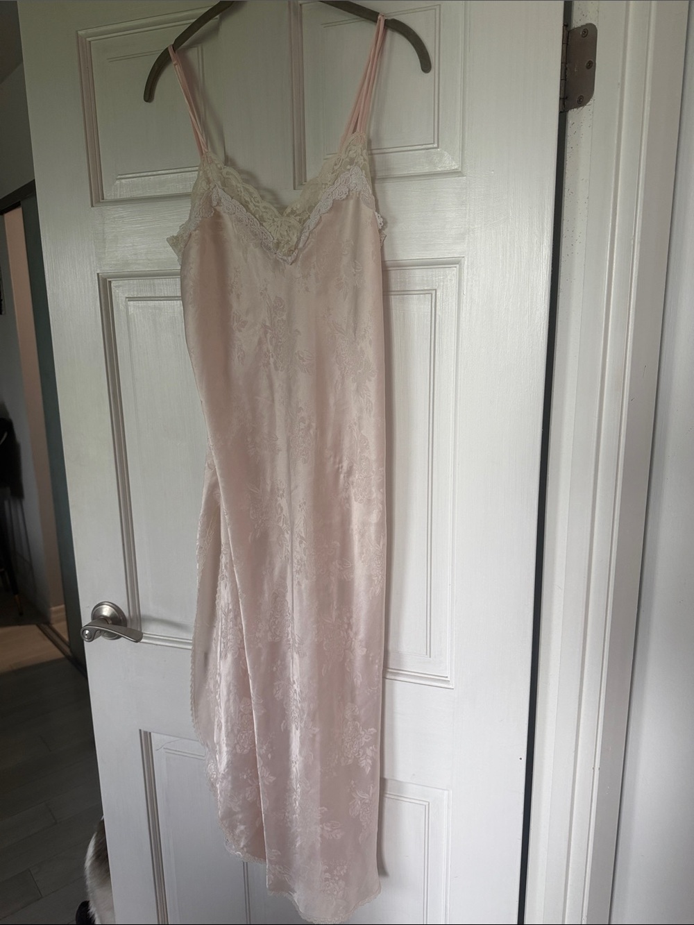 Dior Pale Pink Lace-Trim Satin Slip Dress